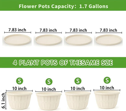 Quarut 4 Pack 10 inch Flower Pots,Plastic Plants Pots Outdoor