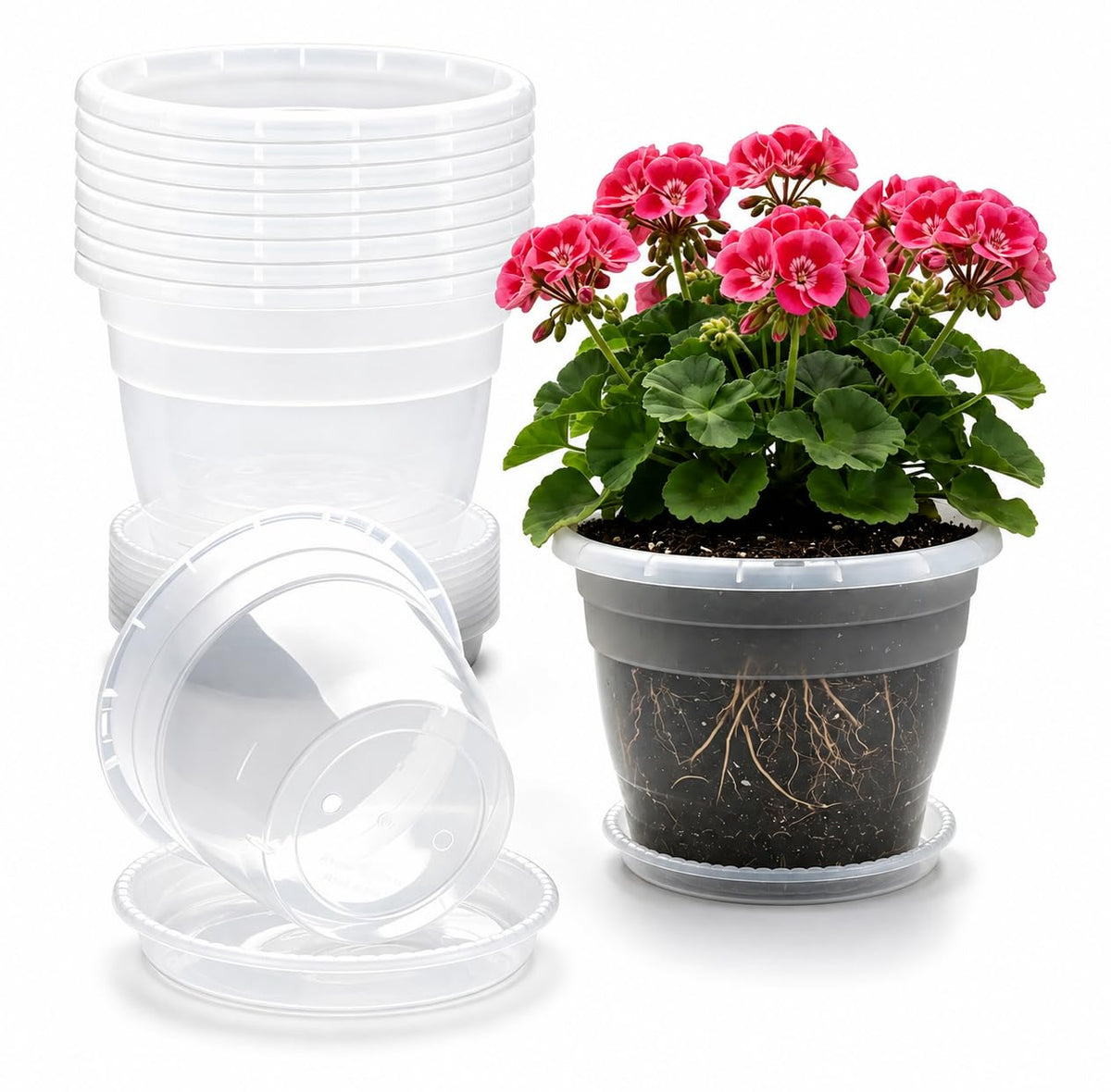 RooTrimmer 5 Pack 10 Inch Plant Pots for Indoor Outdoor,Plastic Floor Planters with Drainage Holes,Lightweight Flower Pots for Home,Patio & Garden(Grey)