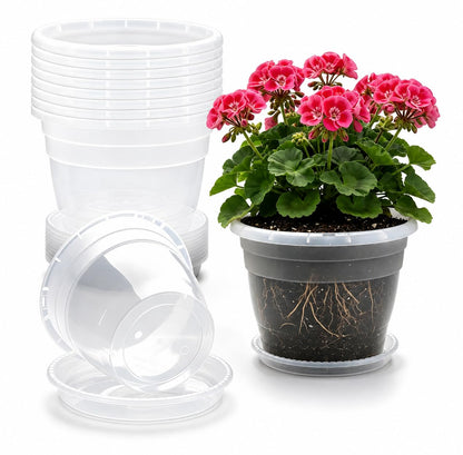 RooTrimmer 5 Pack 10 Inch Plant Pots Lightweight Planters with Drainage Holes,Durable Indoor & Outdoor Flower Pots for Garden,Patio & Home Decor(Pottery Red)