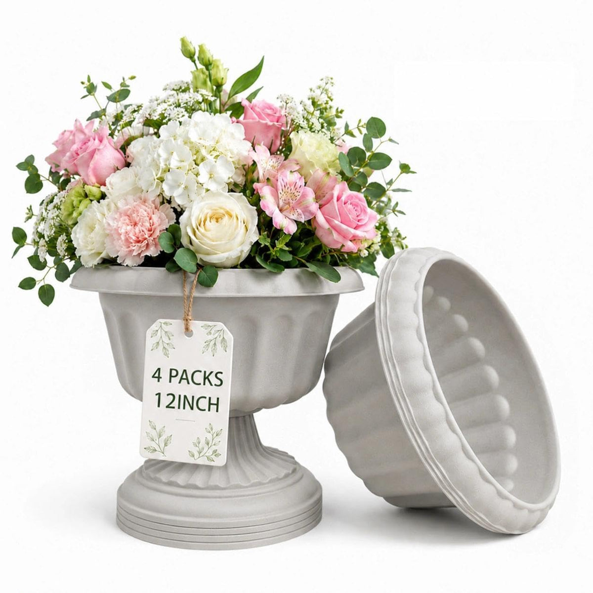 Usocik 10 Inch Outdoor Urn Planters, 2 Pack Pedestal Flower Pots