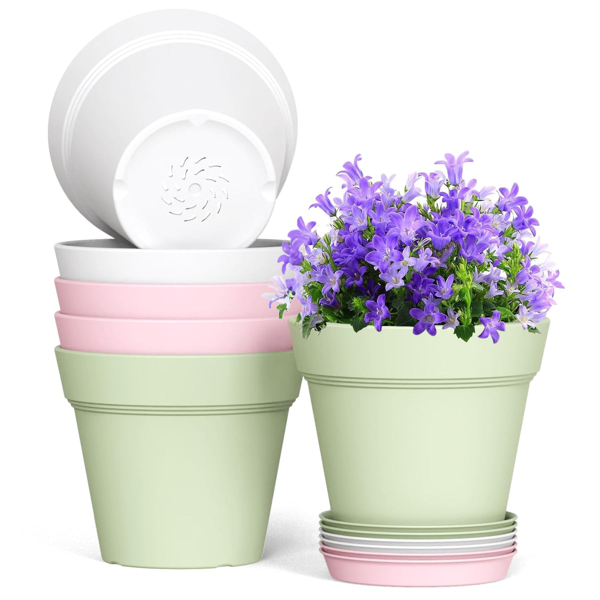 WSMKSZ 4 Inch Plastic Plant Pots with Drainage Holes and Trays – 8 Pack Small Nursery Pots for Indoor & Outdoor House Plants and Flowers, Seedling Starter Planters, Terracotta