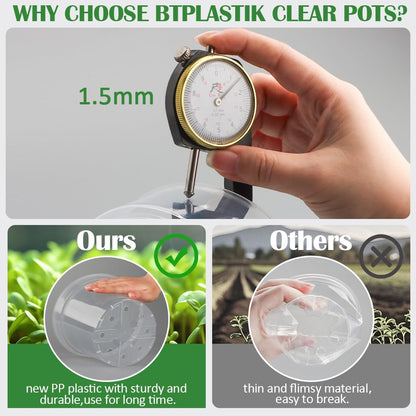 9 Pack 8/7/6 Inch Clear Nursery Pots for Plants with Saucer, Transparent Plastic Plant Pots with Drainage Holes, Sturdy Seedling Starter Pot, Garden Planter Pot for Succulents Flowers Herb Vegetables