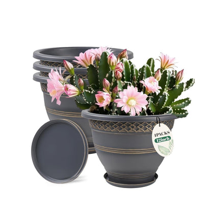 Usocik 10 Inch Plant Pots, 4 Pack, Copper Plaid