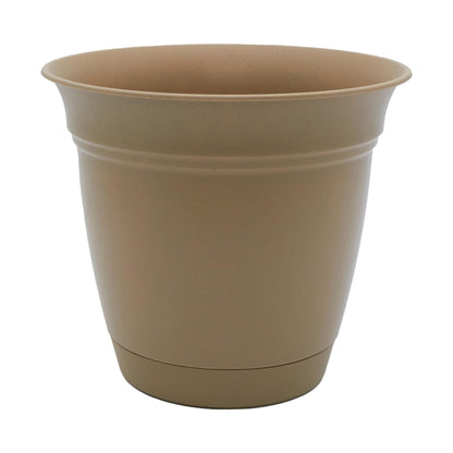 The HC Companies Eclipse Round Planter with Saucer - Outdoor & Indoor Plant Pot with Drainage Holes - Lightweight, UV-Resistant Plastic Pots for Plants, Flowers & Herbs (16" Warm Gray, Pack of 1)