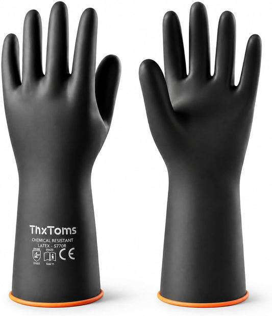 ThxToms Chemical Resistant Gloves, 28 Mil Heavy Duty Latex, 14 Inch, 1 Pair