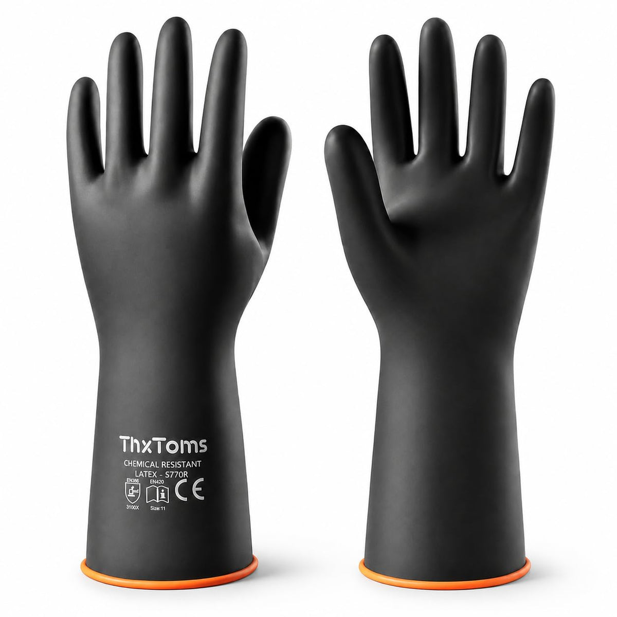 ThxToms Chemical Resistant Gloves, 28 Mil Heavy Duty Latex, 14 Inch, 1 Pair