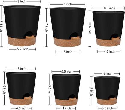 YNNICO 8,7, 6.5, 6, 5.5, 5 Inches Self Watering Planters for Indoor Plants
