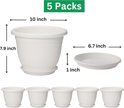 5 Packs 10 inch Flower Pots + Saucers, Large Indoor & Outdoor Pot
