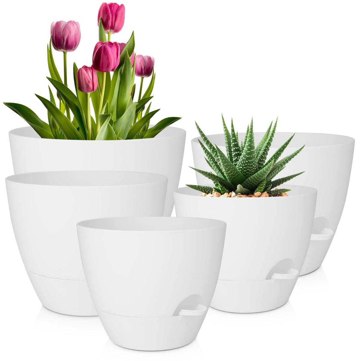 QRRICA 7/7.5/8/9/10 Inch Self Watering Pots for Indoor/Outdoor Plants