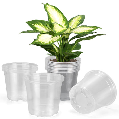 6/8/10 Inch Clear Nursery Pots with Drainage, Plastic Pots for Plants