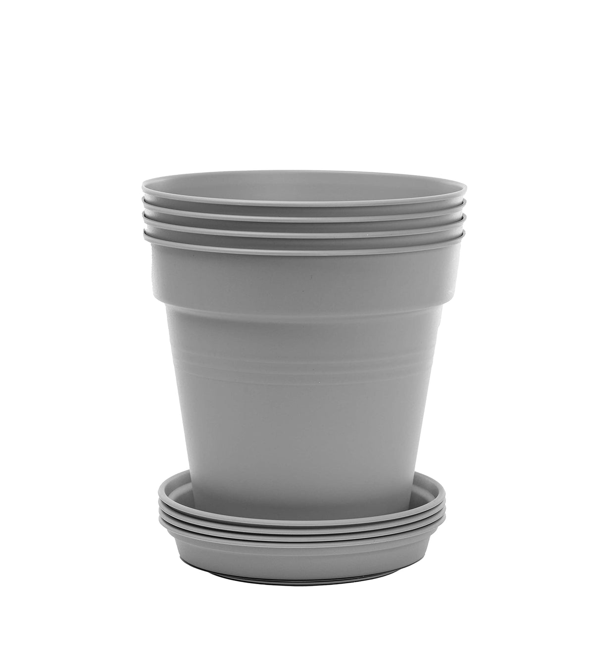 Mintra Garden Pots, 4 Pack Bulk Plastic Plant Pots with Drainage Tray, Round Indoor & Outdoor Decorative Planters with Drain Holes for Flowers, Herbs & Plants, 19cm Diameter – Fuchsia, 7.5in Wide