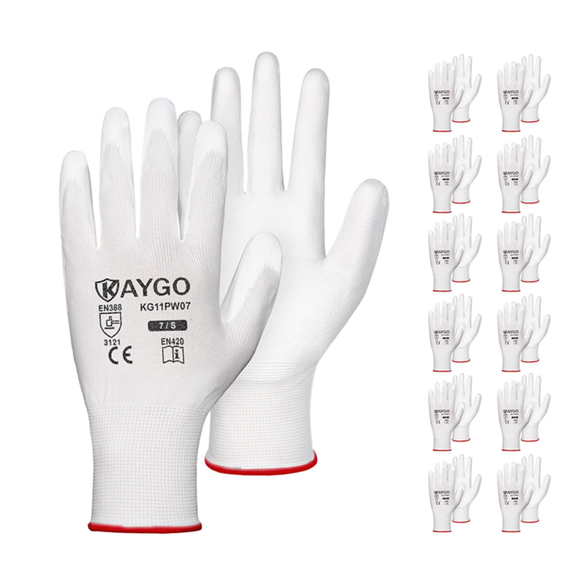 KAYGO Safety Work Gloves for Men Women, PU Coated Palm & Fingers, KG11P