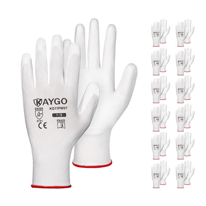 KAYGO Safety Work Gloves for Men Women, PU Coated Palm & Fingers, KG11P