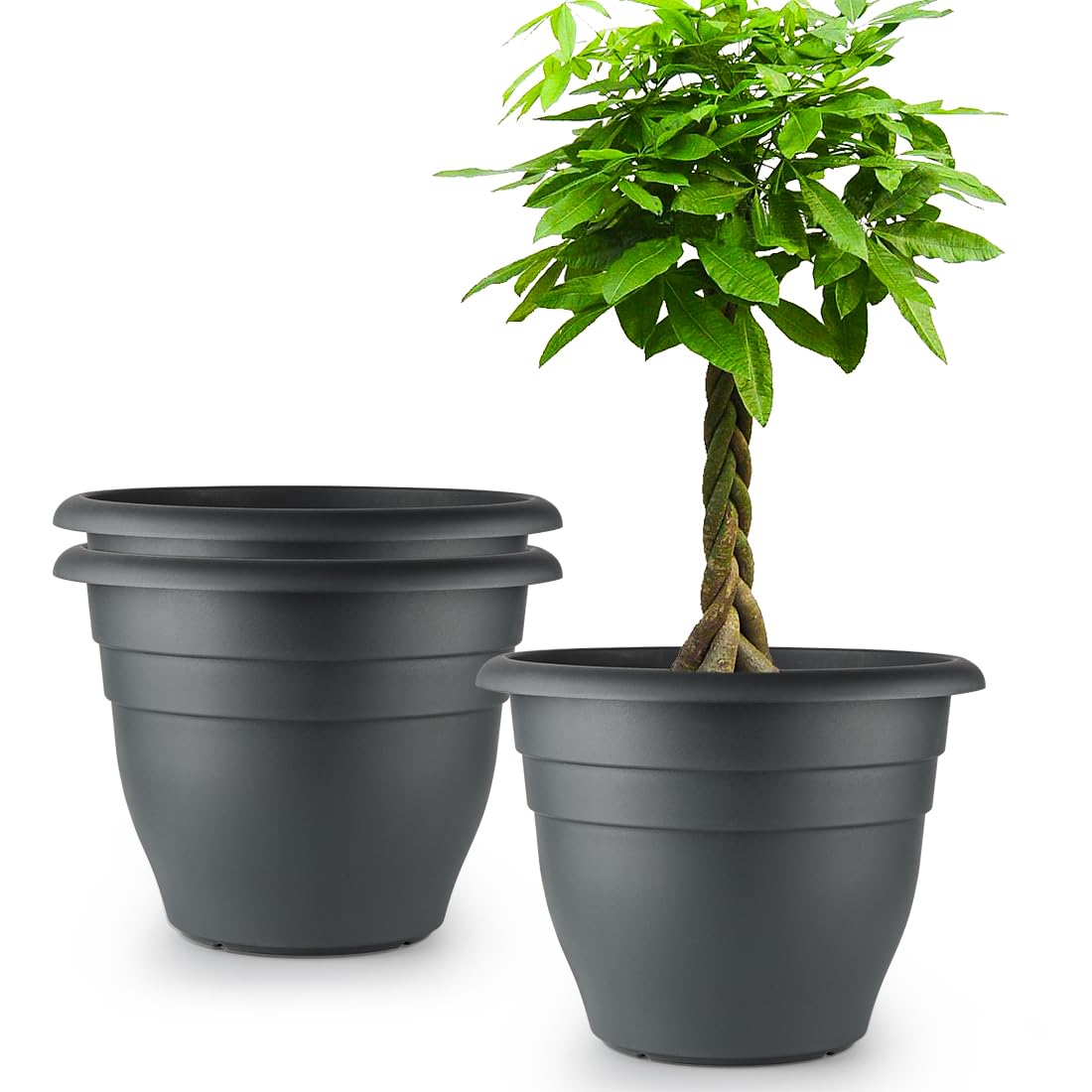 RooTrimmer 5 Pack 10 Inch Plant Pots for Indoor Outdoor,Plastic Floor Planters with Drainage Holes,Lightweight Flower Pots for Home,Patio & Garden(Grey)