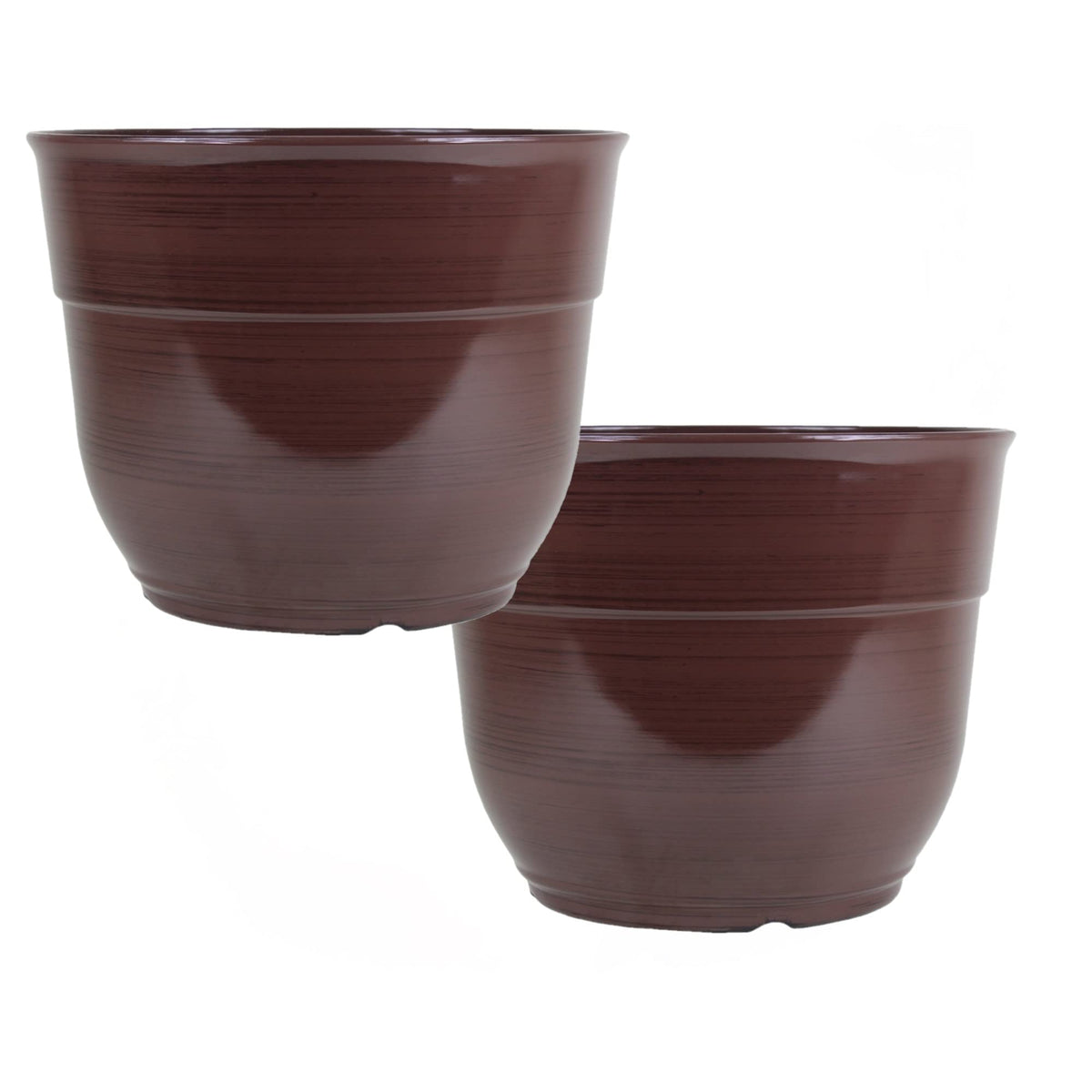 Garden Elements Indoor/Outdoor Glazed Brushed Happy Plastic Planter, Large, Dark Blue, 15"