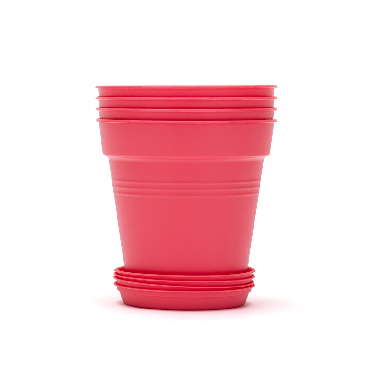 Mintra Garden Pots, 4 Pack Bulk Plastic Plant Pots with Drainage Tray, Round Indoor & Outdoor Decorative Planters with Drain Holes for Flowers, Herbs & Plants, 19cm Diameter – Fuchsia, 7.5in Wide