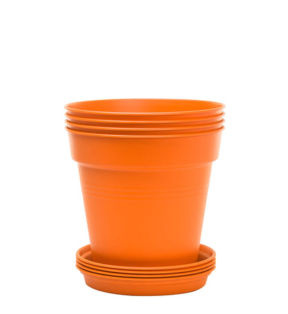 Mintra Garden Pots, 4 Pack Bulk Plastic Plant Pots with Drainage Tray, Round Indoor & Outdoor Decorative Planters with Drain Holes for Flowers, Herbs & Plants, 19cm Diameter – Fuchsia, 7.5in Wide