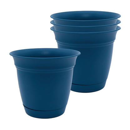 The HC Companies Eclipse Round Planter with Saucer - Outdoor & Indoor Plant Pot with Drainage Holes - Lightweight, UV-Resistant Plastic Pots for Plants, Flowers & Herbs (16" Warm Gray, Pack of 1)