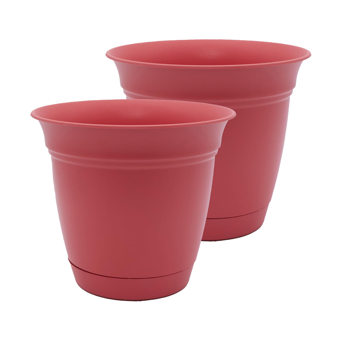 The HC Companies Eclipse Round Planter with Saucer - Outdoor & Indoor Plant Pot with Drainage Holes - Lightweight, UV-Resistant Plastic Pots for Plants, Flowers & Herbs (16" Warm Gray, Pack of 1)