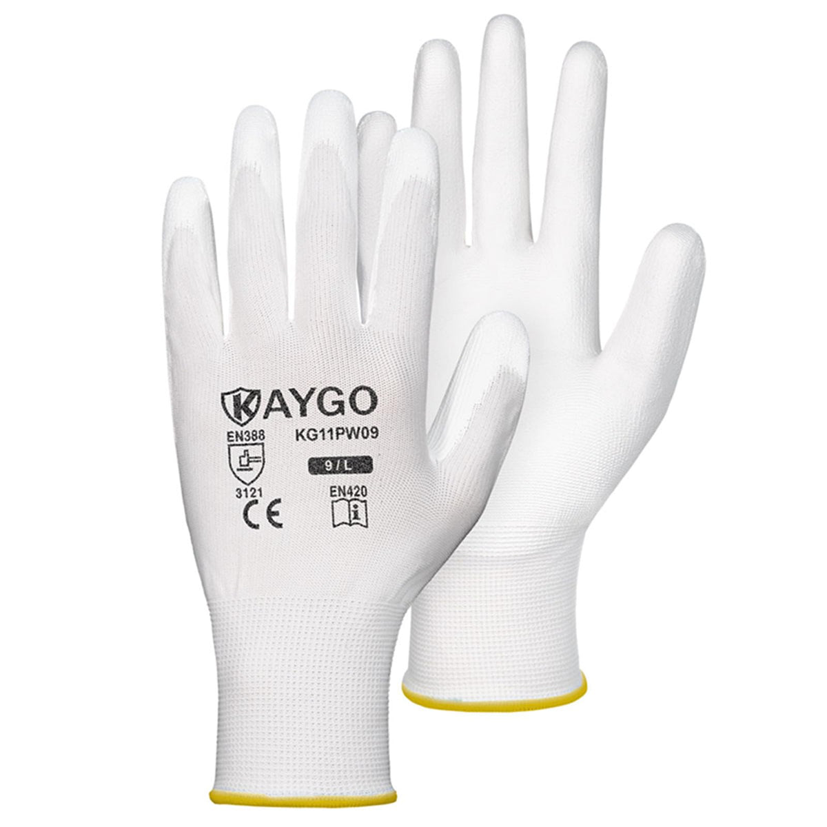 KAYGO Safety Work Gloves for Men Women, PU Coated Palm & Fingers, KG11P