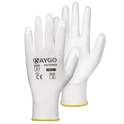 KAYGO Safety Work Gloves for Men Women, PU Coated Palm & Fingers, KG11P