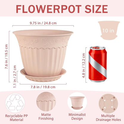ZMTECH 6 Pack 10 Inch Plant Pots with Saucers, Blush Pink Planters