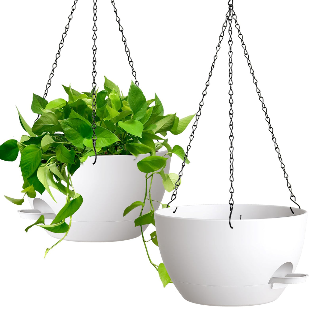 UOUZ 13 Inch 2 Pack Large Self Watering Hanging Planters for Indoor Outdoor Plants, Hanging Plant Pots with Removable 50 Oz Reservoir, Plastic Hanging Basket for Window Porch Garden Balcony, Black