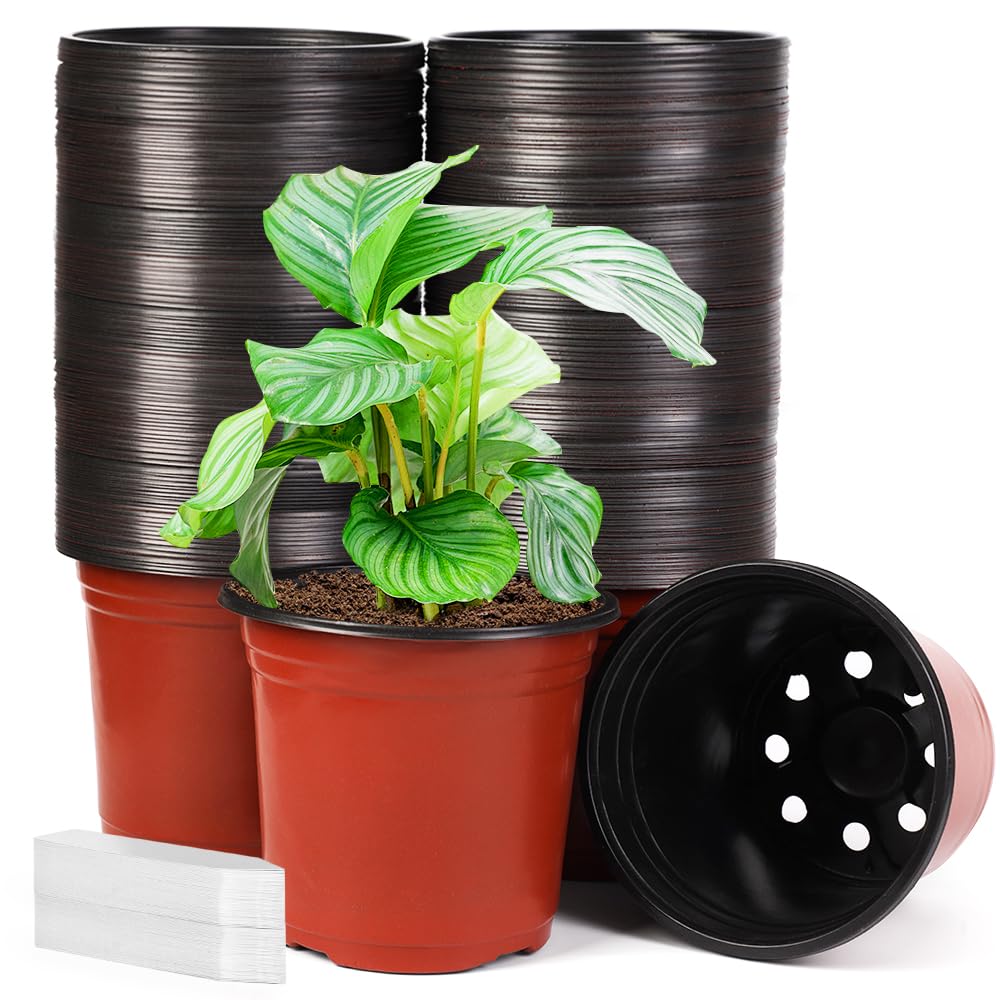 JERIA 200-Pack 4 Inch Plastic Nursery Pots Come with 200 Pcs Labels, Seedling Flower Plant Container and Seed Starting Pots