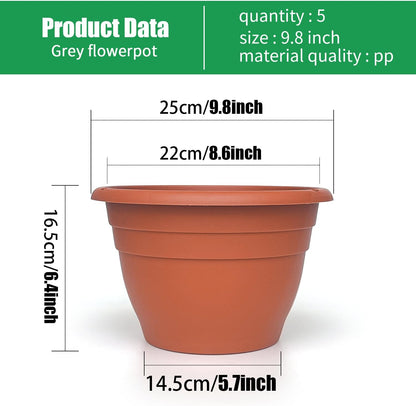 RooTrimmer 5 Pack 10 Inch Plant Pots Lightweight Planters with Drainage Holes,Durable Indoor & Outdoor Flower Pots for Garden,Patio & Home Decor(Pottery Red)