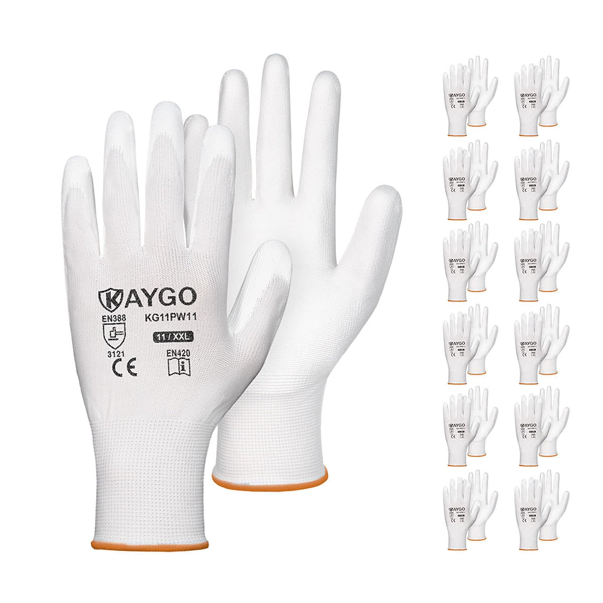 KAYGO Safety Work Gloves for Men Women, PU Coated Palm & Fingers, KG11P
