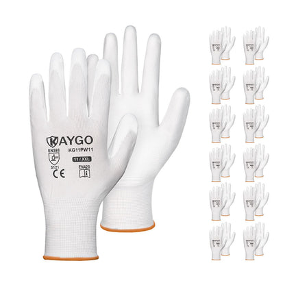 KAYGO Safety Work Gloves for Men Women, PU Coated Palm & Fingers, KG11P