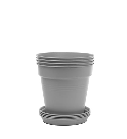 Mintra Garden Pots, 4 Pack Bulk Plastic Plant Pots with Drainage Tray, Round Indoor & Outdoor Decorative Planters with Drain Holes for Flowers, Herbs & Plants, 19cm Diameter – Fuchsia, 7.5in Wide