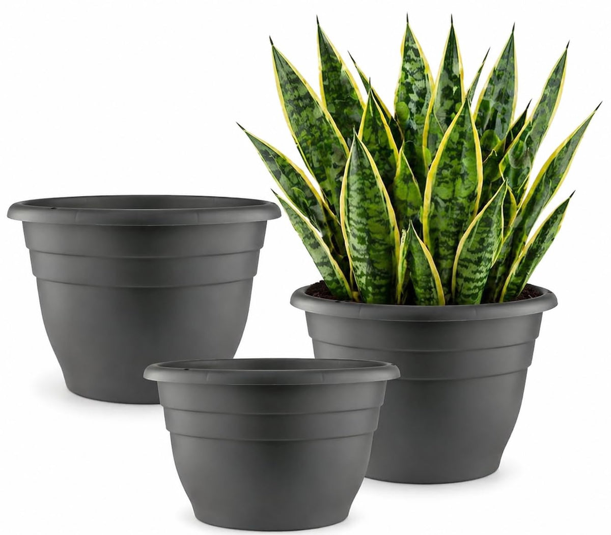 RooTrimmer 5 Pack 10 Inch Plant Pots for Indoor Outdoor,Plastic Floor Planters with Drainage Holes,Lightweight Flower Pots for Home,Patio & Garden(Grey)