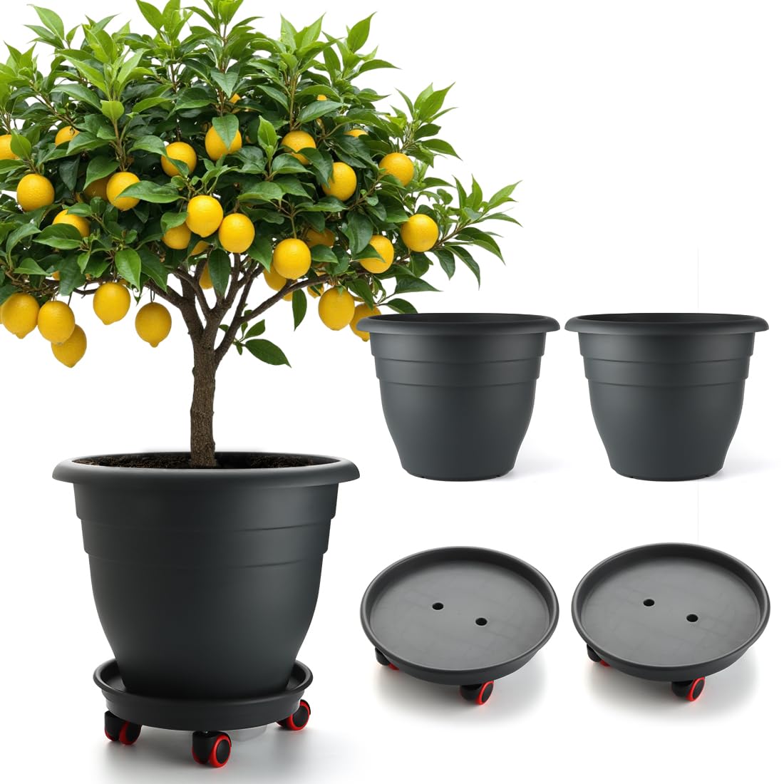 RooTrimmer 5 Pack 10 Inch Plant Pots for Indoor Outdoor,Plastic Floor Planters with Drainage Holes,Lightweight Flower Pots for Home,Patio & Garden(Grey)