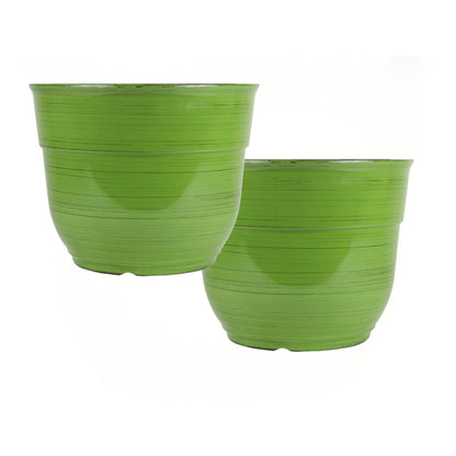 Garden Elements Indoor/Outdoor Glazed Brushed Happy Plastic Planter, Large, Dark Blue, 15"