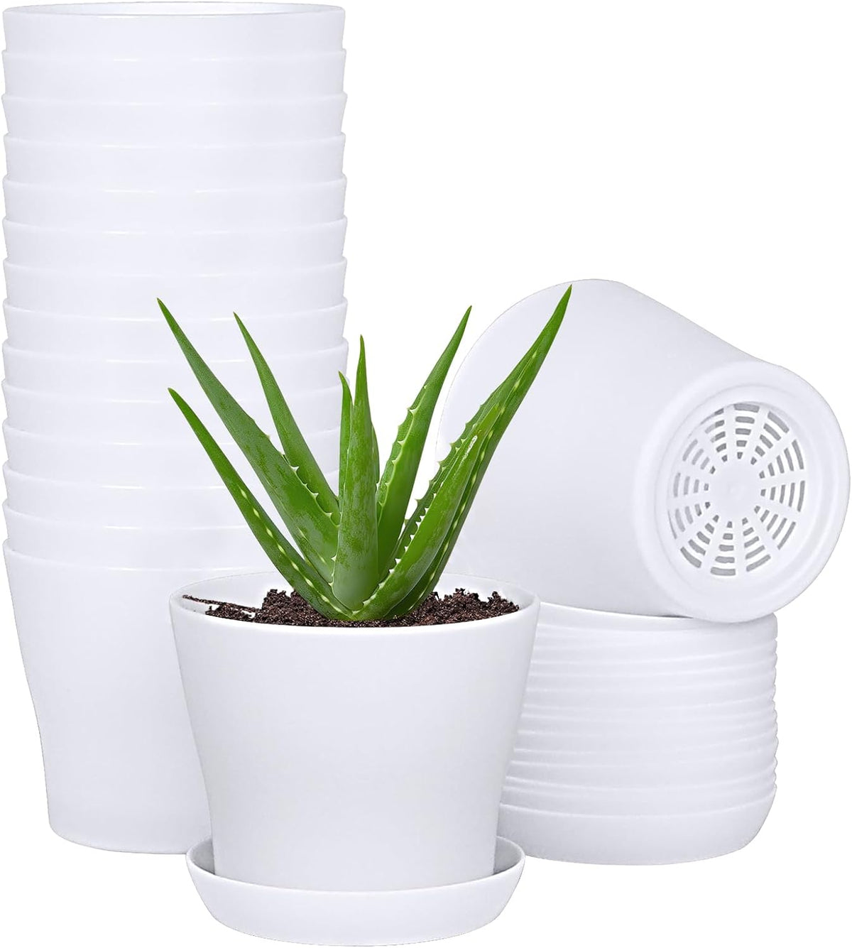 JERIA 16-Pack 4" Plastic Flower Plant Pots Thickened Seedlings Nursery Pots, Flower Plant Container Seed Starting Pots with Pallet (White)