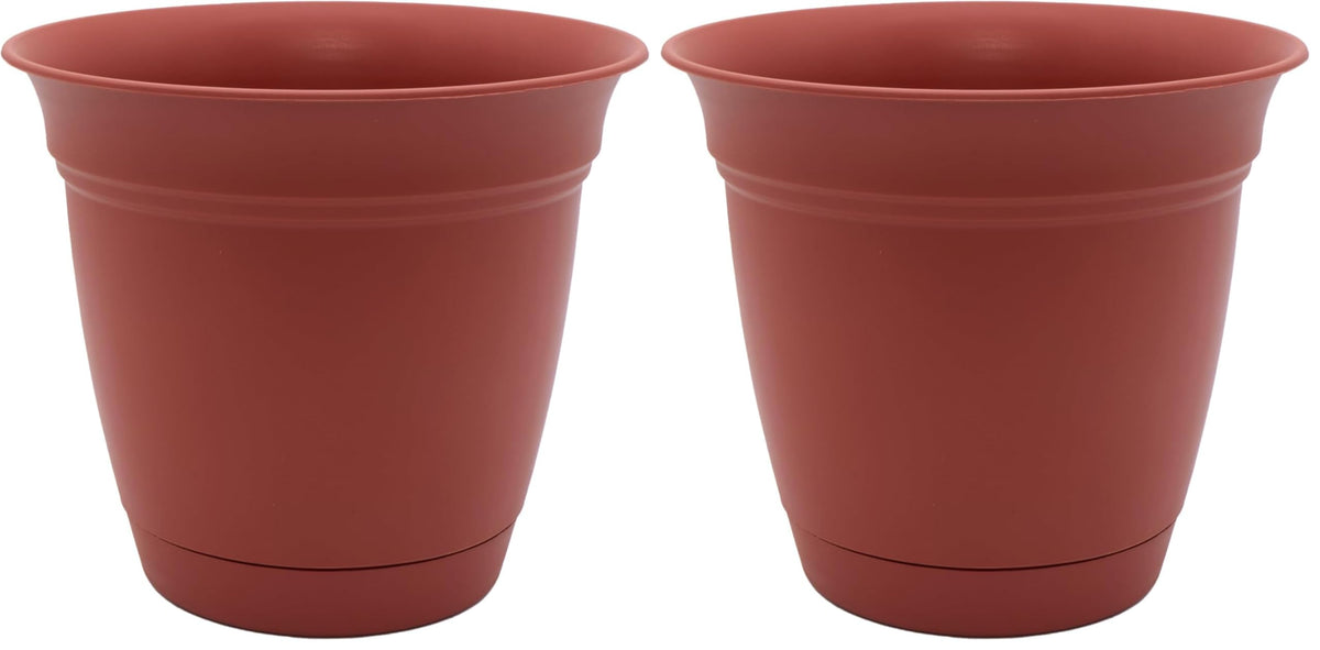 The HC Companies Eclipse Round Planter with Saucer - Outdoor & Indoor Plant Pot with Drainage Holes - Lightweight, UV-Resistant Plastic Pots for Plants, Flowers & Herbs (16" Warm Gray, Pack of 1)