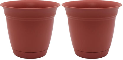 The HC Companies Eclipse Round Planter with Saucer - Outdoor & Indoor Plant Pot with Drainage Holes - Lightweight, UV-Resistant Plastic Pots for Plants, Flowers & Herbs (16" Warm Gray, Pack of 1)