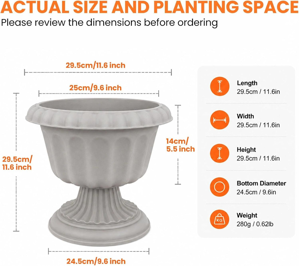 Usocik 10 Inch Outdoor Urn Planters, 2 Pack Pedestal Flower Pots