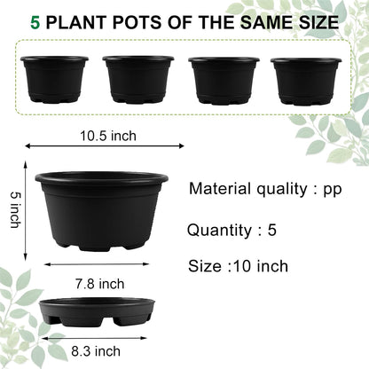 KPUVX 5 Pack 10.5 inch Plant Pots, Plastic Flower Pot