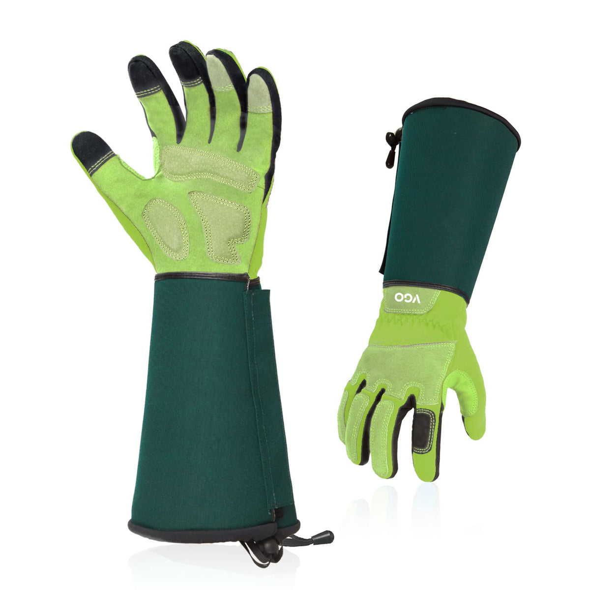 Vgo... 1-Pair Ladies' Synthetic Leather Gardening Gloves, Long Sleeves Gauntlet, Breathable & Grip Work Gloves, High Dexterity, Washable (Size L, Green, SL7445)