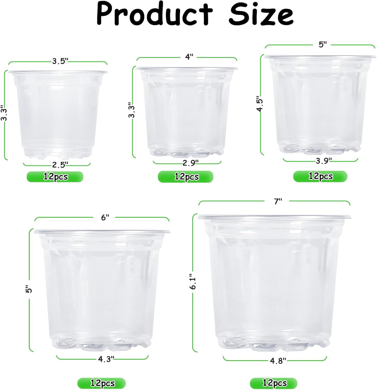JNYONG 60 Pack 3.5/4/5/6/7 Inch Clear Nursery Pots with Drainage Hole