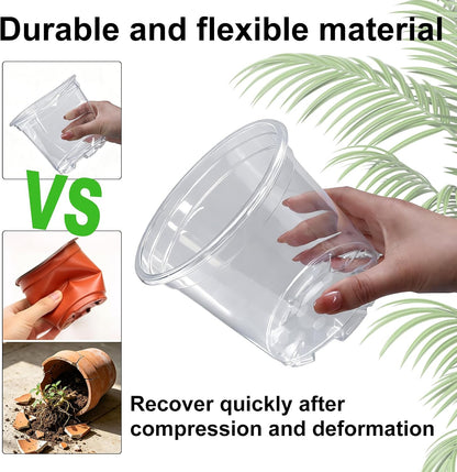 4/5/6/7 Inch 20 Pack Clear Plastic Nursery Pots with Drainage and Saucer