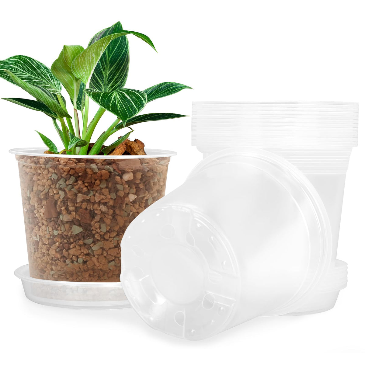 FUIJOL 4/5/6/7 Inch Clear Nursery Pots for Plants with Sacuers 20 Pack, Plastic Flower Pots with Drainage Holes, Variety Pack Seedlings Garden Pot for Indoor Outdoor (4+5+6+7 inch)