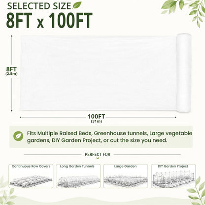 Roll Packed 8x100FT Garden Netting, Fine Mesh Insect Barrier for Plants