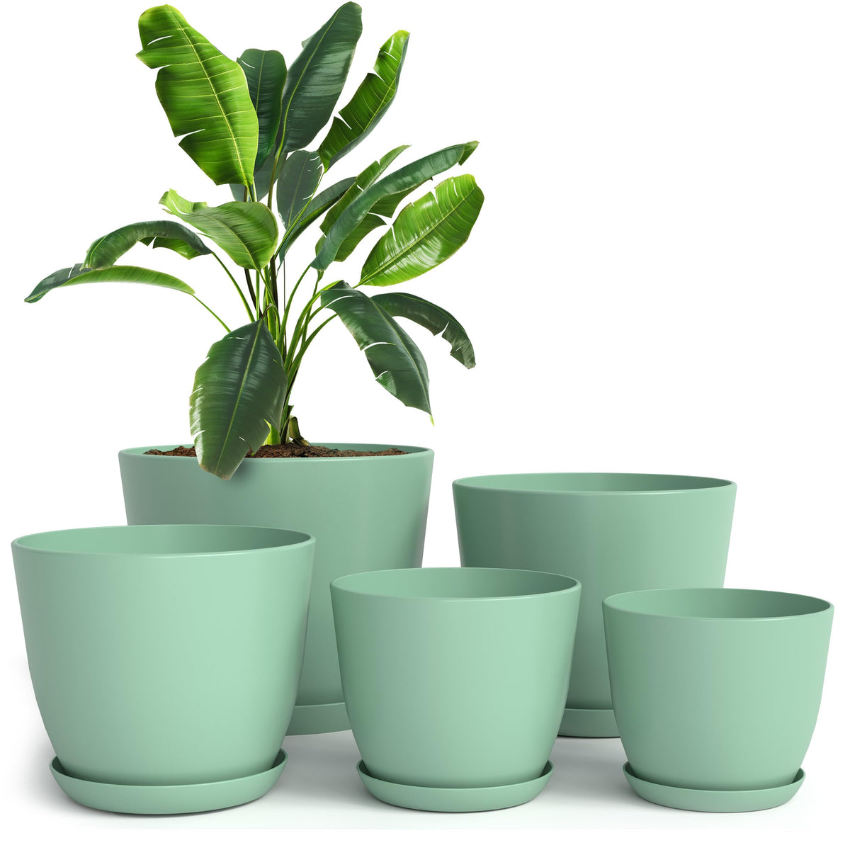 Plant Pots Indoor with Drainage, 5 Pack Multi-Size Planters Set, White
