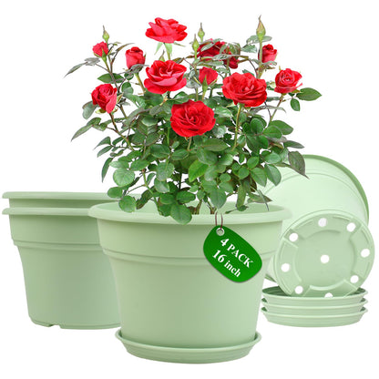Pottiffe Plant-Pots-Planters-Indoor-Outdoor, 10 inch 4 Pack Green