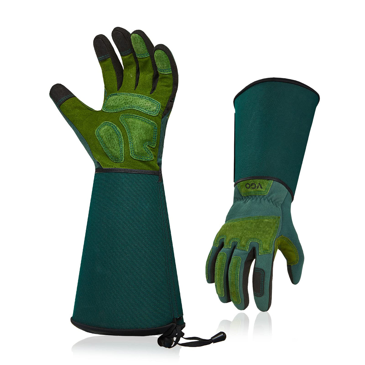Vgo... Men's Extra-Long Leather Gardening Gloves, Gauntlet with Adjustable Cuff, Puncture & Thorn Proof, Touchscreen (CA9659)