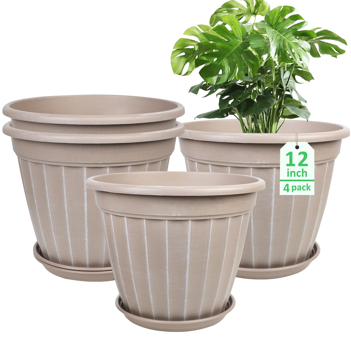 10 Inch Plant Pots,4 Pack Flower Pot,Planters Pot with Drainage Hole