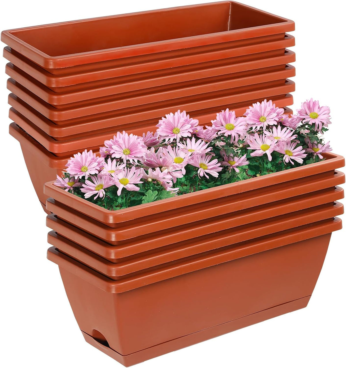 12Pcs 17Inches Rectangle Planter Box with Drainage Holes and Trays